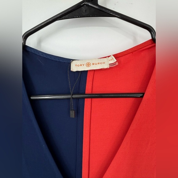 NWOT Tory Burch Color Block Asymmetrical V-Neck Dress Orange Blue XS - Picture 5 of 6